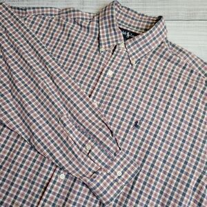 Ralph Lauren Blake Long Sleeve Button‎ Down Shirt Mens Large Red Blue Plaid Big